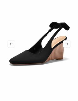 Black Slingback Wedge Heels with Bow