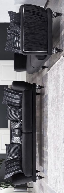 Lisbet Black Velvet Sofa & Loveseat & Living room set