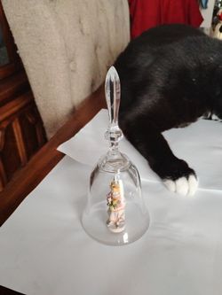 Vintage German crystal bell dolfi hand carved wooden figurine girl with flowers