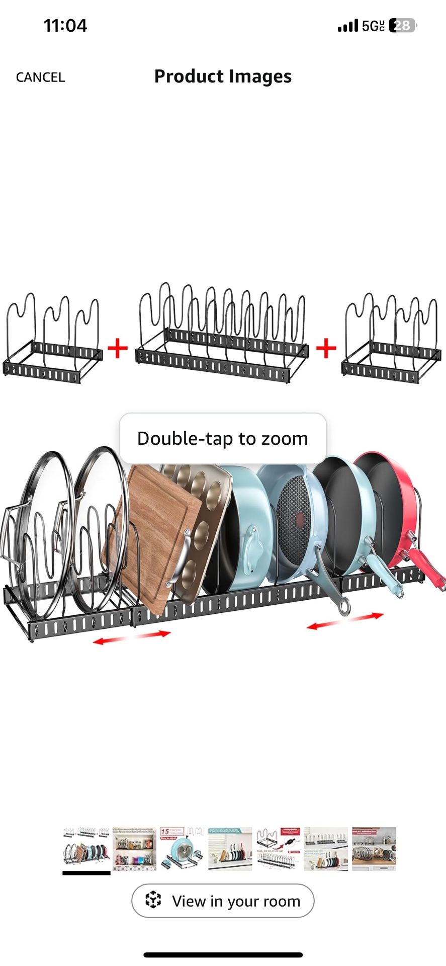 X-cosrack 15 Adjustable Dividers Pot and Pan Organizer Rack, 7"D x 32"W x 7.1"H, 3 in 1, Expandable Lid Bakeware Cupboard Rack Holder for Kitchen Cabi
