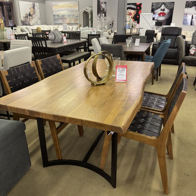 Brown/Black Dining Set / 7pc Solid wood tabletop with natural live edge