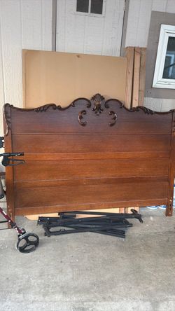 Solid oak king headboard with frame