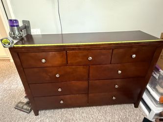 Queen Bed w/frame & box spring, dresser w/ mirror and 1 nightstand