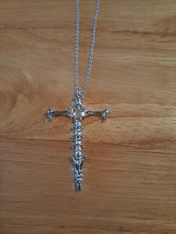 Silver-Tone Ornate Cross Pendant Necklace