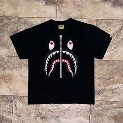 A Bathing Ape BAPE Shark Silver Zip Tee Black Size Medium
