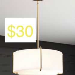 Home Decorators Collection Brookley 4-Light Brushed Gold Pendant with White Fabric Shade