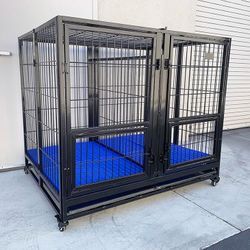 NEW $280 Large 49” Heavy-Duty Folding Dog Crate 49x38x43” Double-Door Cage Kennel w/ Divider