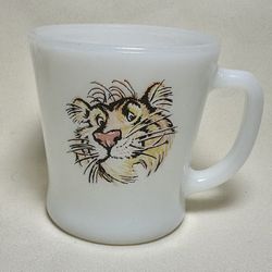 Vintage Fire-King Esso Tiger Coffee Mug - 1960s Milk Glass D-Handle - Single Sided