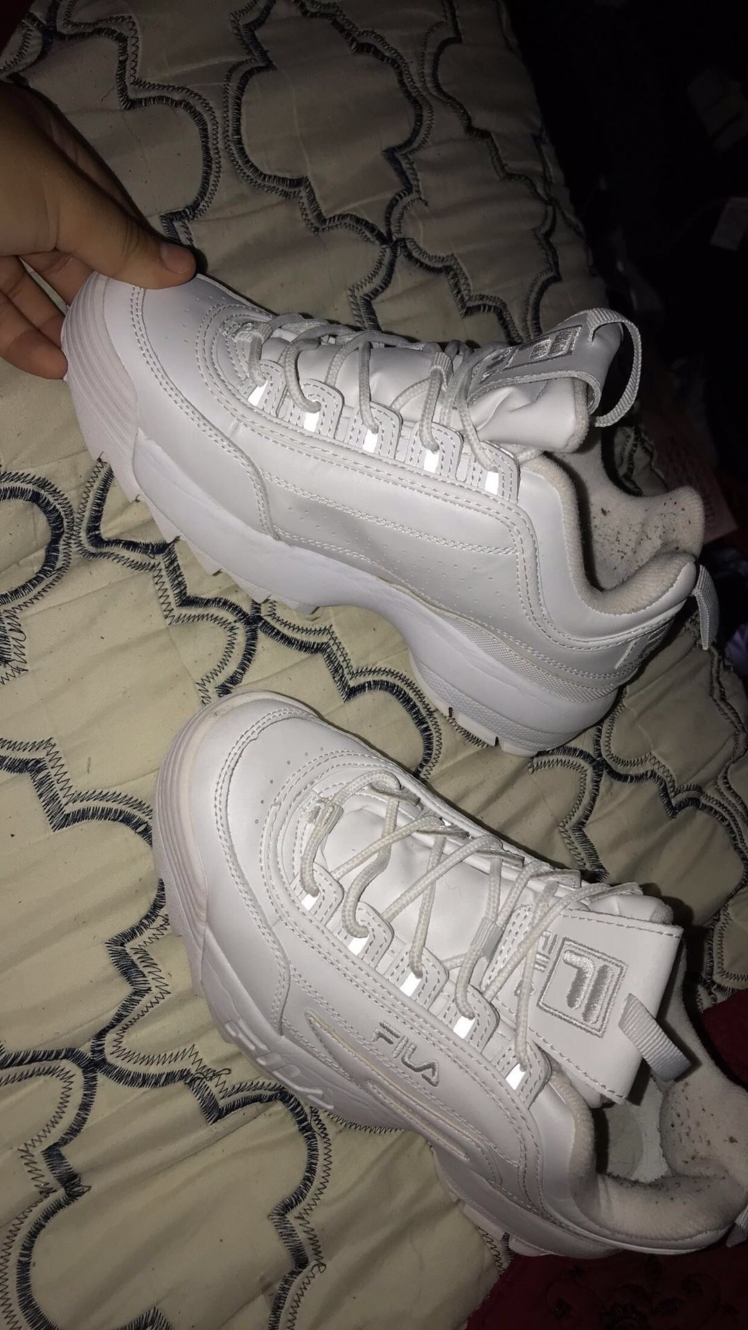 gold and white filas