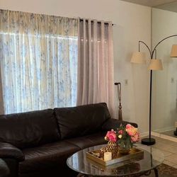 Leather Brown Sofas Set + Round Table