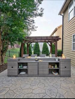 8-piece Modular Outdoor Patio Bar Set With 2 Fire Towers