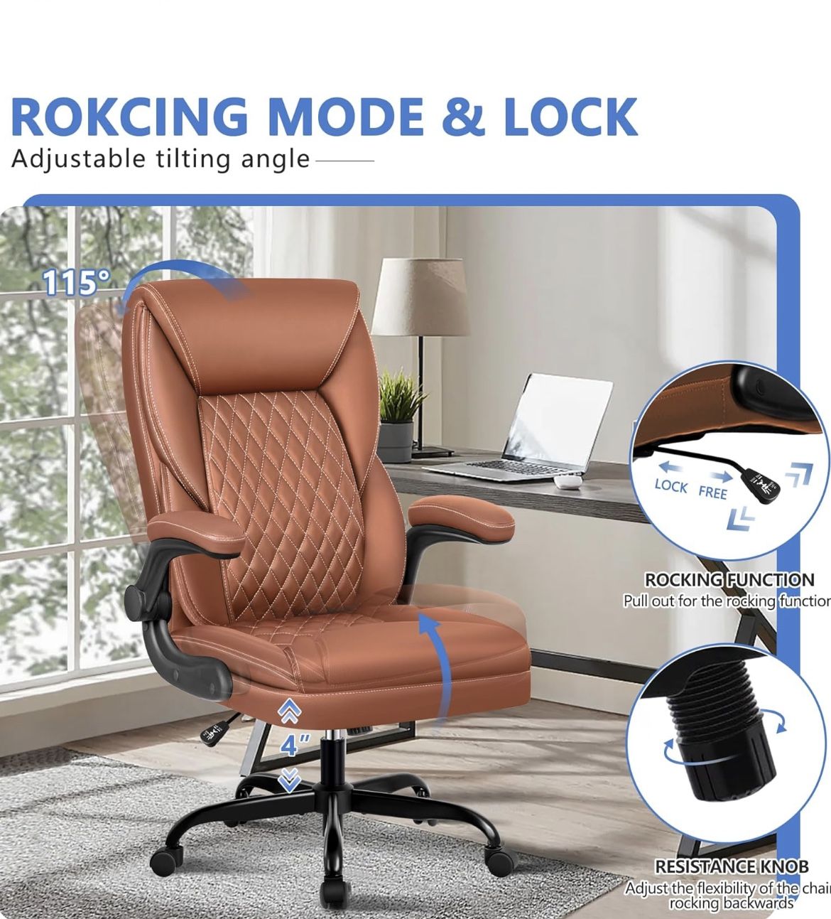 Executive Office Chair, Big and Tall Leather Ergonomic Office