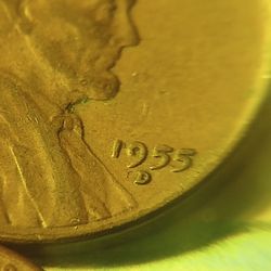 1955 Wheat Penny Error Double Punched Mint. Mark