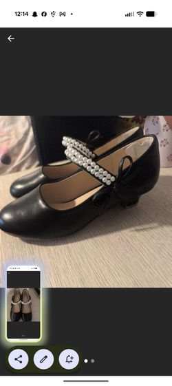 Black Mary Jane Heels with Pearl Strap
