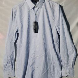 Banana Republic Mens Long Sleeve Non-Iron Blue/White Plaid Slim Fit Button Down