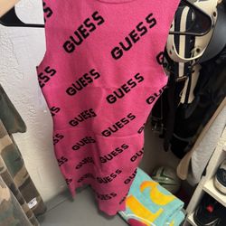 GUESS Pink & Black All-Over Logo Mock Neck Knit Bodycon Mini Dress