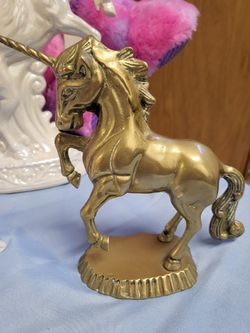 Vintage BRASS UNICORN 7 INCHES TALL Heavy 