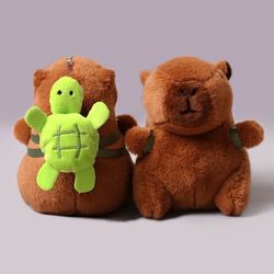 Cute brown Capybara Plush Keychain with Turtle Backpack | 12cm Soft Toy new