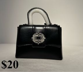 Black Mini Handbag with Crystal Buckle