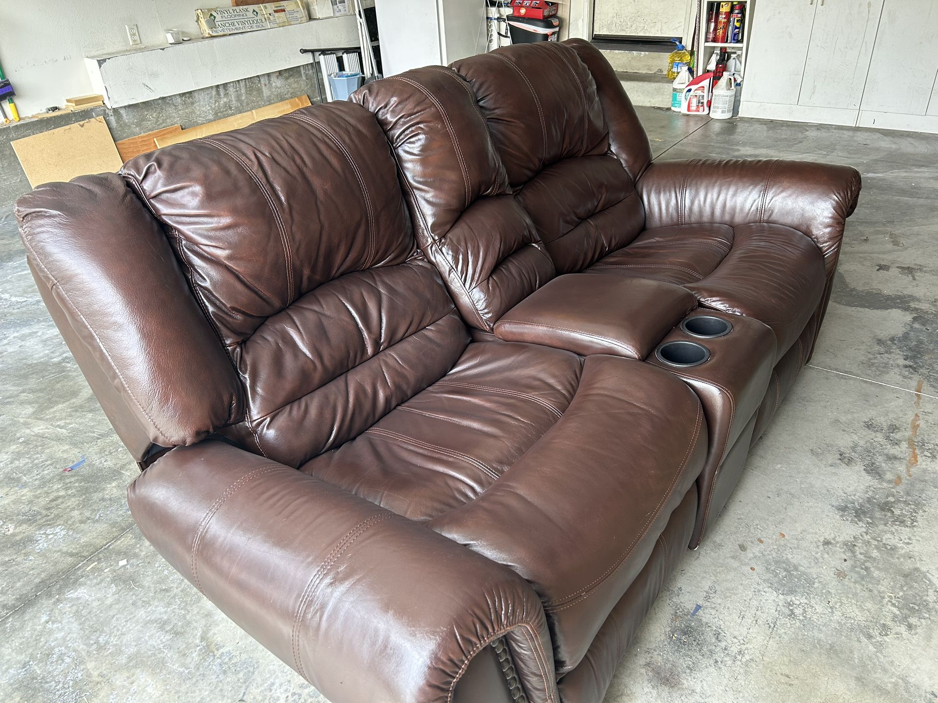 Brown Leather Couch Recliner Sofa