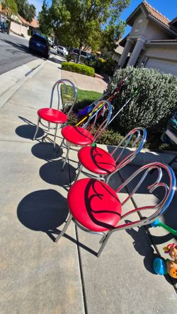 Set of 4 Chrome Bistro Chairs Red Vinyl Seats