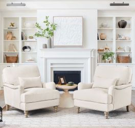 2X Ivory color fabric filled with goose down accent chairs