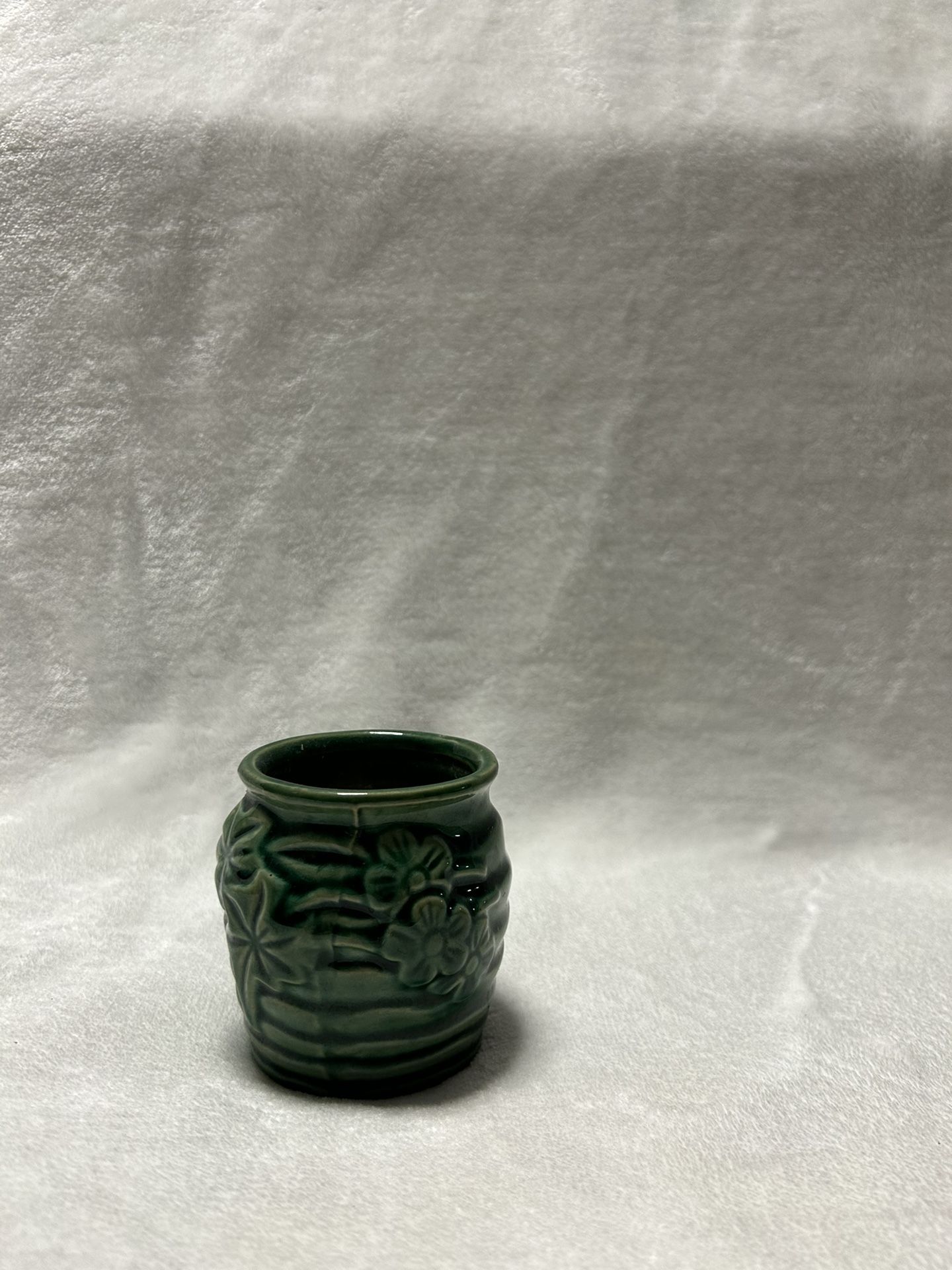 Very small glazed green Bamboo pot