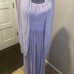 May Queen Couture purple maxi dress with beaded neckline and scarf. Size: 10 #prom #eveningwear #formal