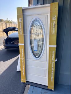 Masonite 36 in. x 80 in. 2 Panel Right-Hand/Inswing 3/4 Lite Decorative Glass Primed Front Door