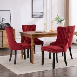Classic Velvet Dining Chairs, High-end Tufted Solid Wood Contemporary Velvet Upholstered Dining Chair with Wood Legs Nailhead, SET OF 4, Burgundy, Win