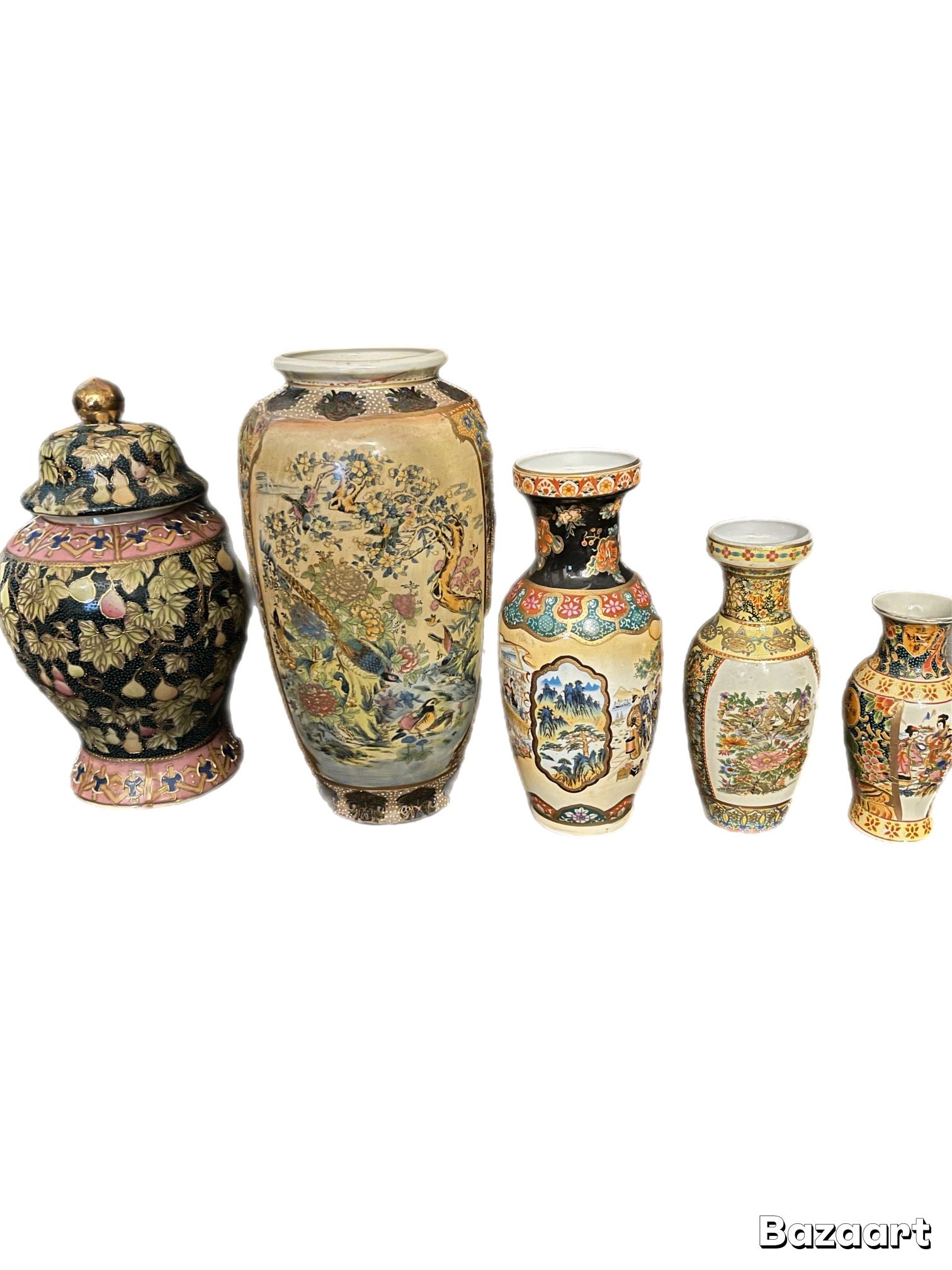 Collection of Five Vintage Asian Vases -