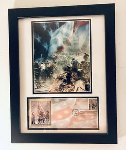 Framed Historic photos of 9/11 theme. Photos are matted and recently framed (14x18). Priceless, invaluable item.