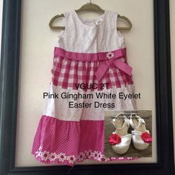 VGUC 2T Pink Patchwork Gingham Eyelet Daisy Dress & VGUC Infant Sz 6 Espadrille Outfit