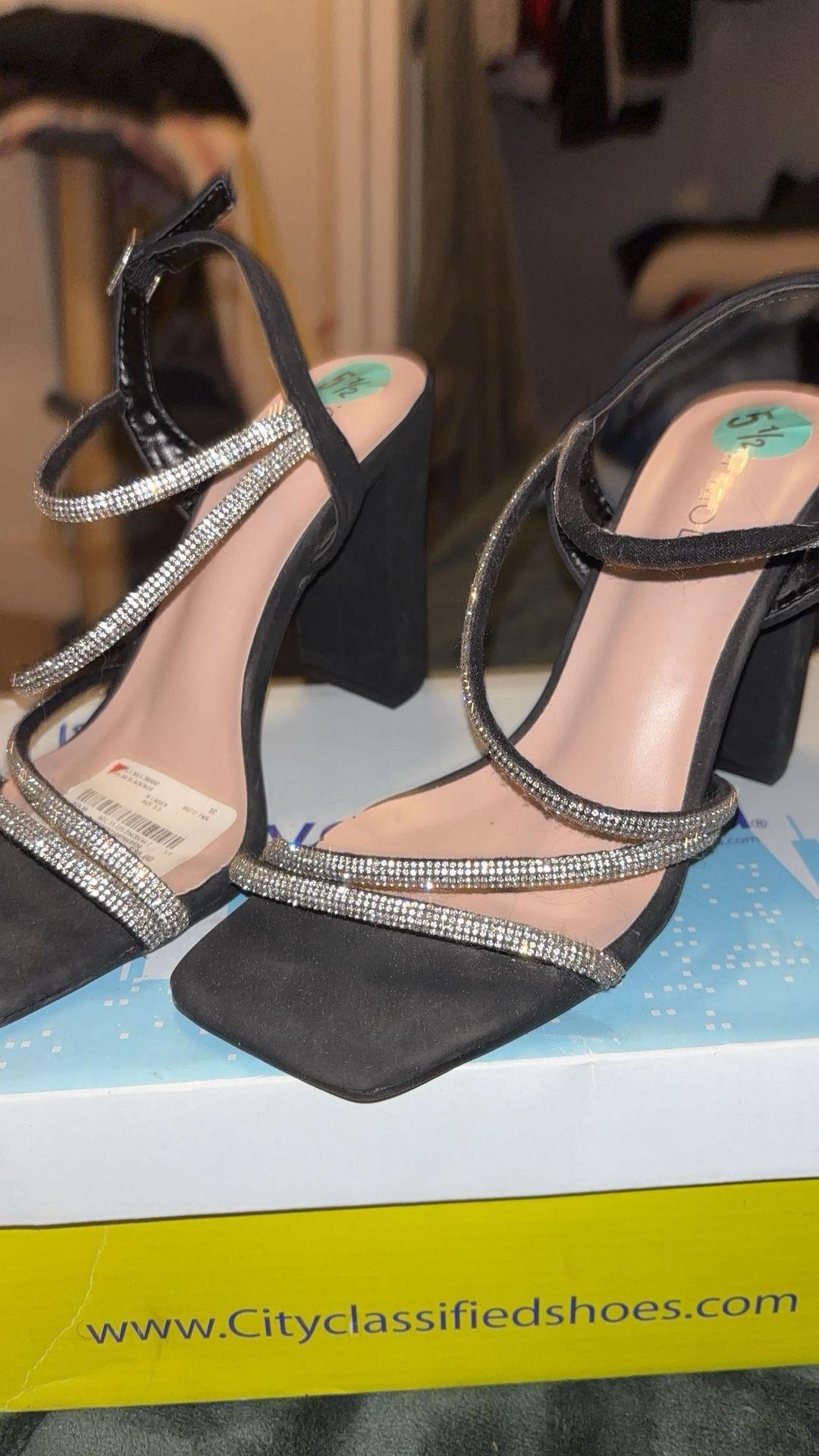 Black High Heel With Rhinestone Detailing