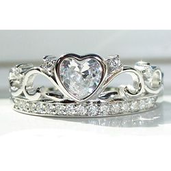 Size 10, 925 Sterling Silver Crown Tiara Heart CZ Ring
