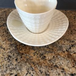 Irish Belleek Vintage Porcelain Heart Shaped Cup Saucer Ireland 