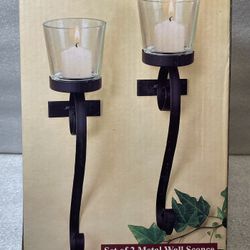 Black Metal Wall Sconce Decorative Candle Lighting 2 Pc Set