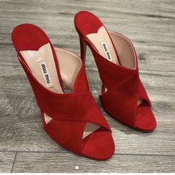 Miu Miu Red Crisscross Suede Sandal Heels ❤️🌹
