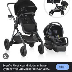 Evenflo Pivot Xpand Modular Travel System with LiteMax Infant Car Seat with Anti-Rebound Bar