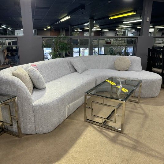 Nevada Ivory Boucle 2pc RAF Chaise Sectional Sofa