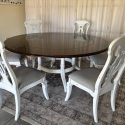 ❤️ round table 72” 6 feet six chairs dining set gray grey white farmhouse boho farm style comedor pedestal