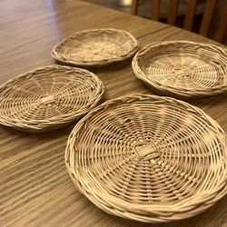Mini wicker plates - set of 4 - boho home decor - 6" 