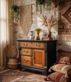 Charming Black Antique Dresser Chest