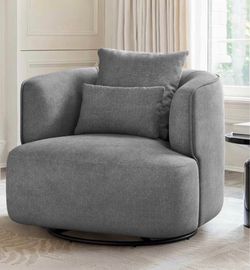32.3" Wide Upholstered Round Barrel Chair with 360° Round Metal Base for Living Room Bedroom