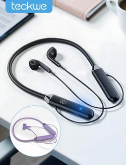 NEW-Teckwe Neckband 5.3 Wireless Headphones Extra Long Standby Stereo Noise Reduction Earplug Sports Headphones With Digital Display