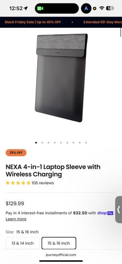 NEXA LAPTOP SLEEVE WITH WIRELESS CHARGING