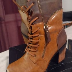High Heeled 100% Genuine Leather Lace Up Boots