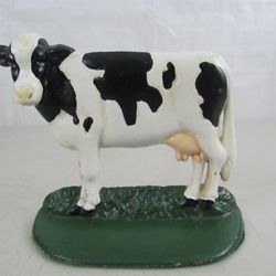 Vintage Hand Painted Cast Iron Dairy Cow Door Stopper 7" X 6"
