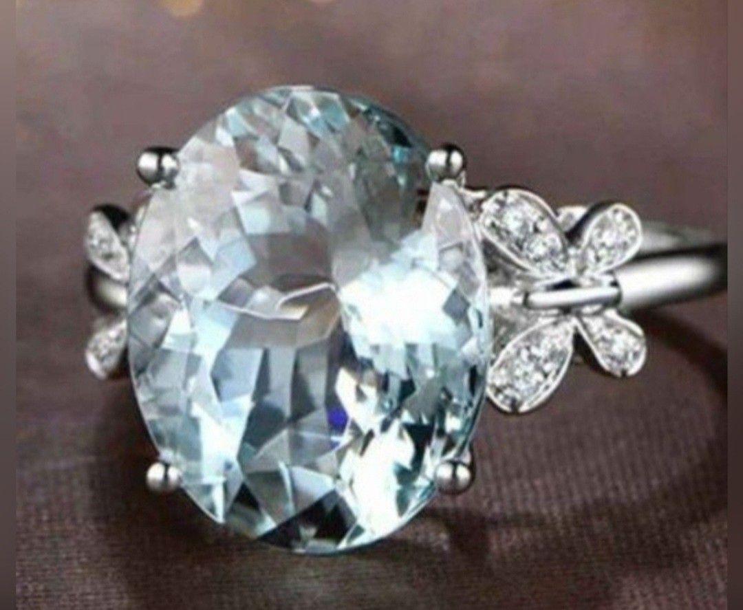 925 Stamped plated topaz blue Clear Gems Butterfly Design Ring Size size 6 Thru 10 SHIPPING AVAILABLE 