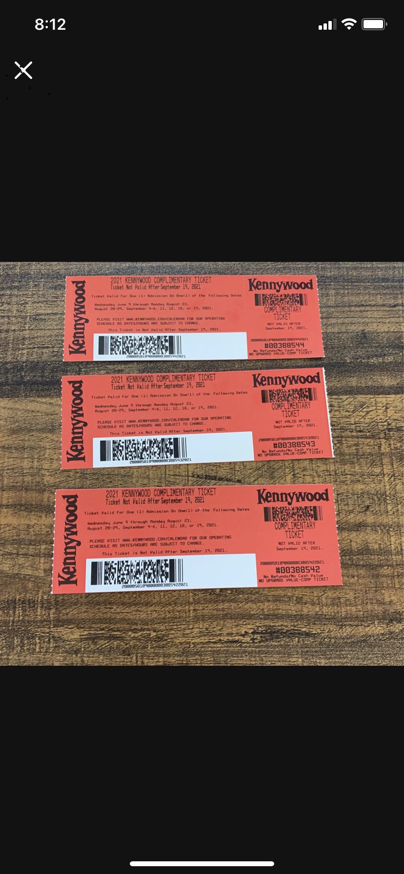Kennywood Tickets (3) Today Saturday & Sunday Only